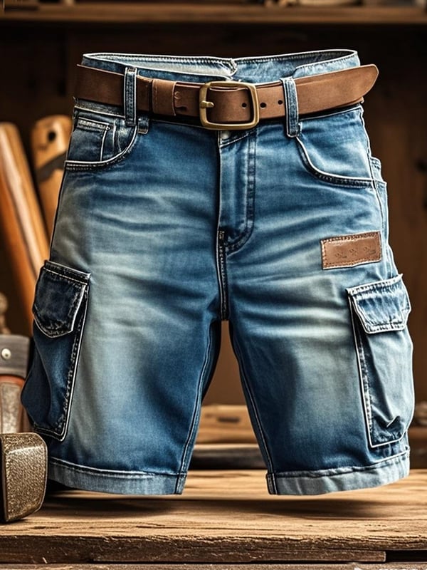 Pantalones Cortos Vaqueros Funcionales Retro Clásicos Para Hombre