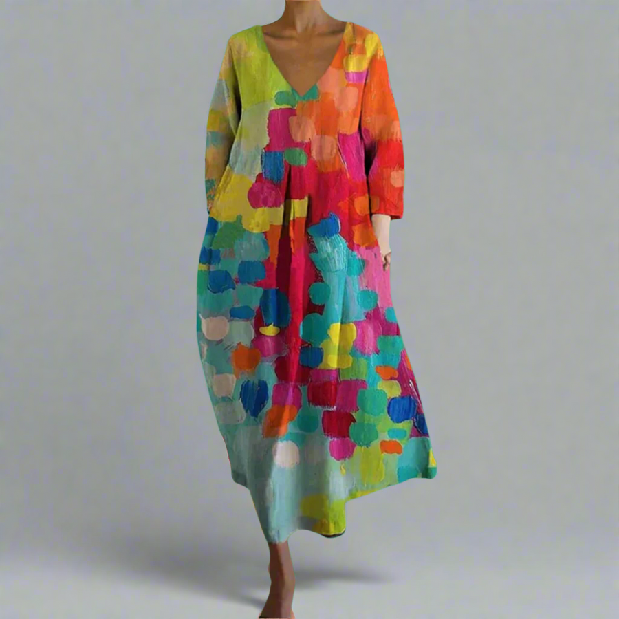 Sunita - Vestido Colorido con Cuello en V