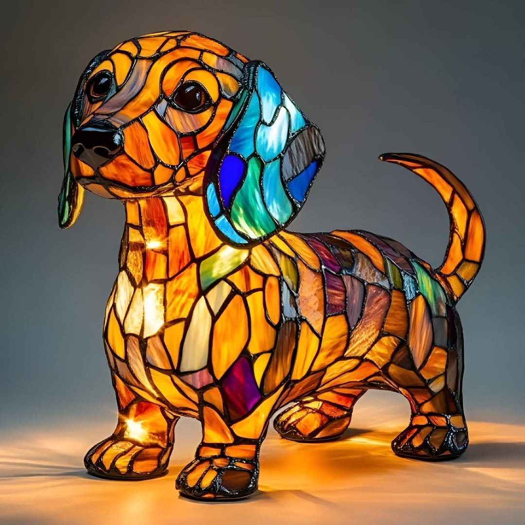 LumiHound - Lámpara Decorativa Con Forma De Perro Salchicha y Vidrieras De Colores