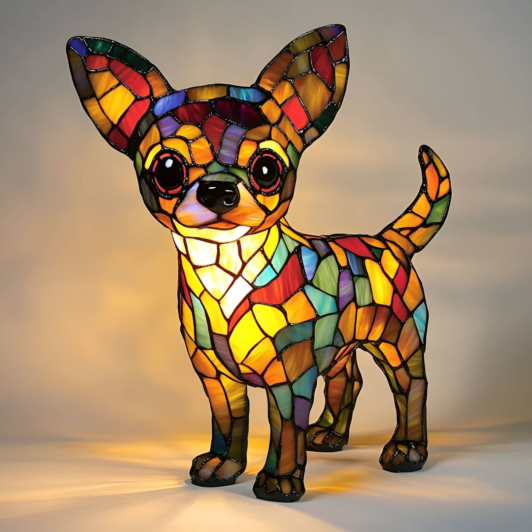 PrismaPaws - Lámpara Mágica De Vidrio Tintado Con Forma De Chihuahua