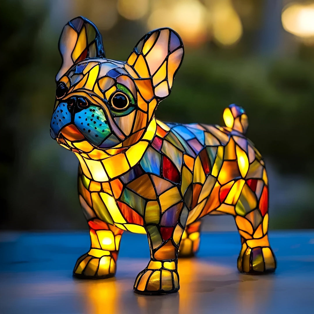 LumiBull - Lámpara Decorativa Mágica Con Forma De Perro y Vidrieras