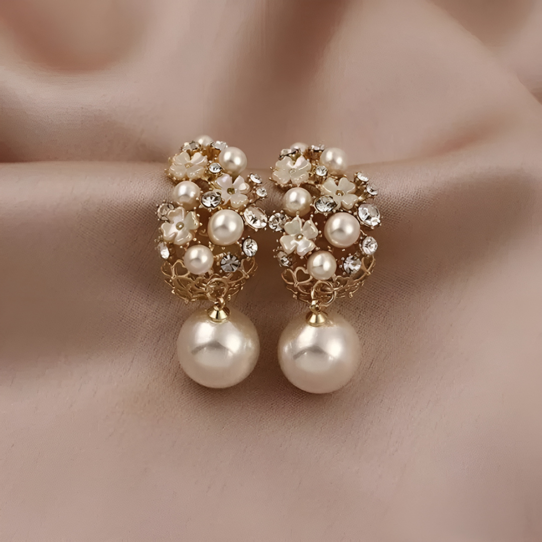 Jovanka - Elegantes Pendientes De Flores Con Perlas