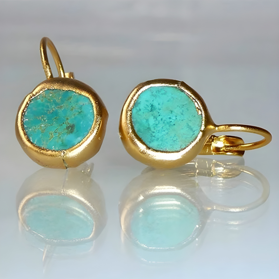 Mirjana - Pendientes Dorados Con Piedras Turquesas