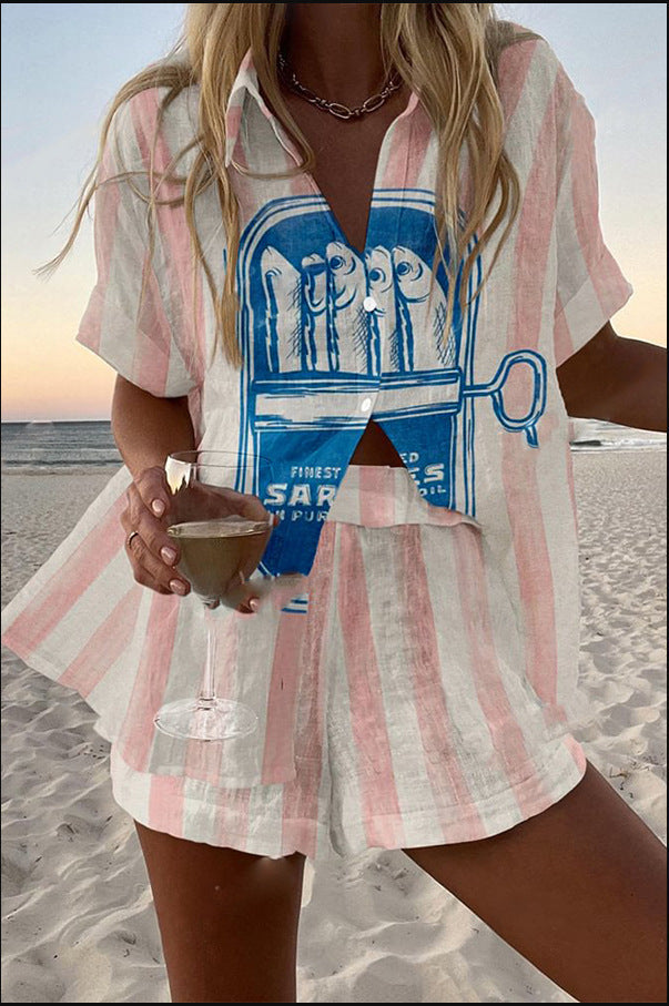 Silava - Traje Corto De Lino Con Estampado De Sardinas