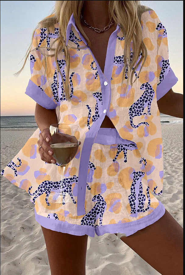 Reolia - Traje Corto De Lino Con Estampado De Leopardo