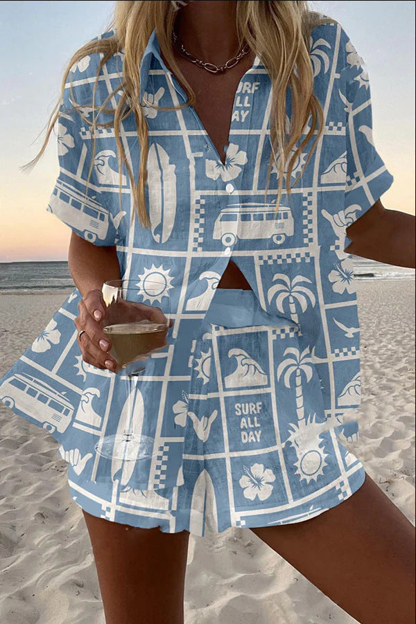 Trenara - Traje Corto De Lino Con Estampado De Caravanas