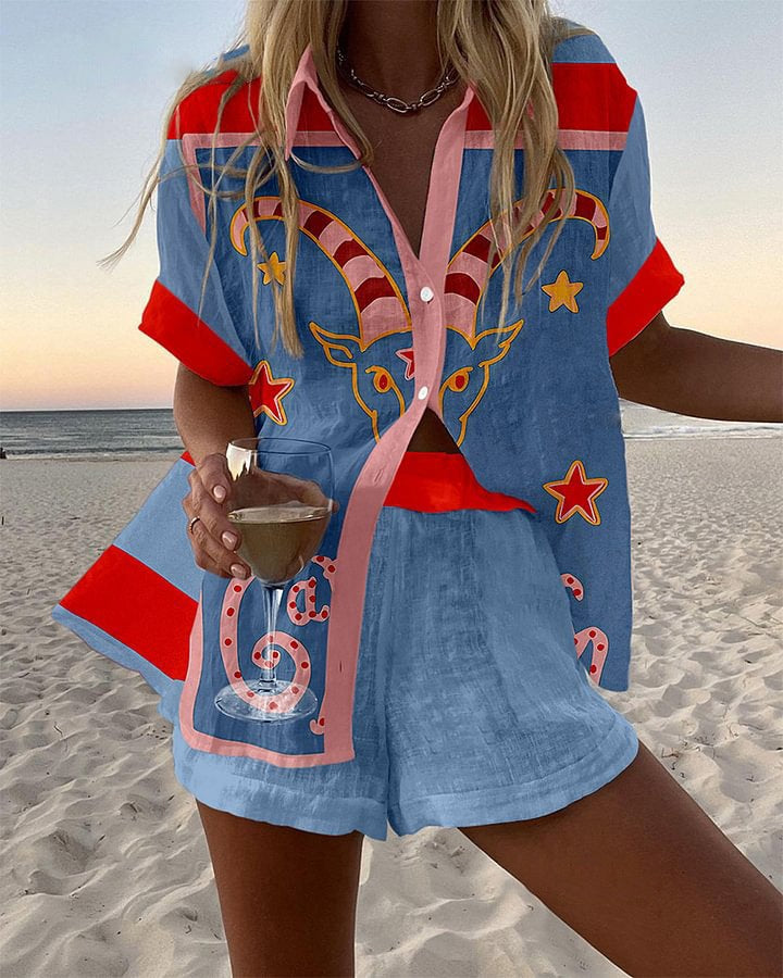 Jorelle - Traje Corto De Lino Con Estampado De Cabra