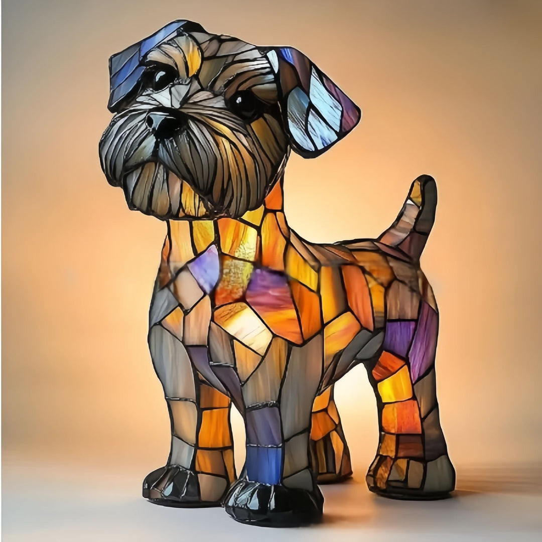 TerraGlow - Lámpara Mágica De Terrier Con Vidrieras