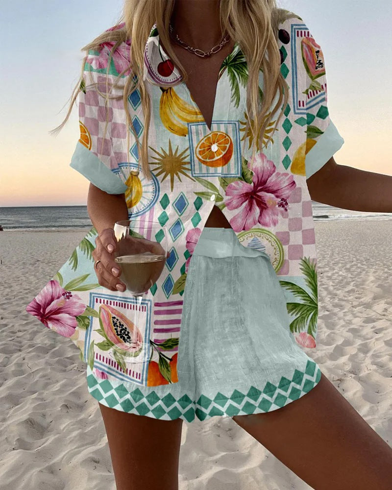 Maevin - Traje Corto De Lino Con Estampado De Frutas