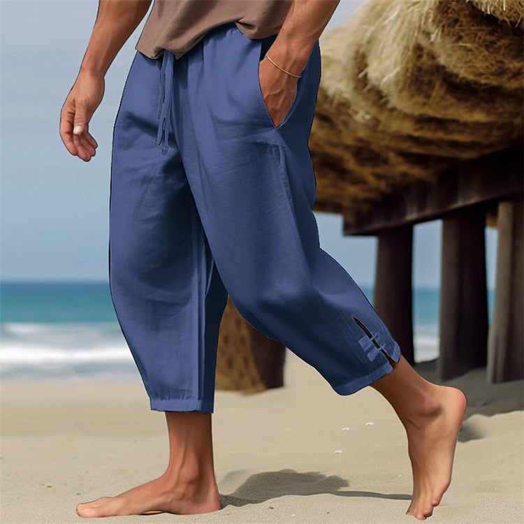Erich - Pantalones Cómodos De Lino Con Cintura Elástica Para El Verano