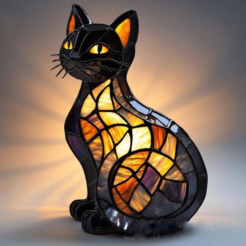 LumiCat - Lámpara Mágica De Gato Negro Con Vidrieras
