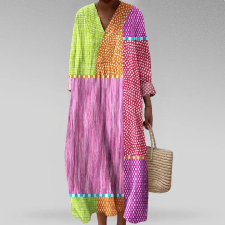 Emiliana - Elegante Vestido Estampado De Manga Larga