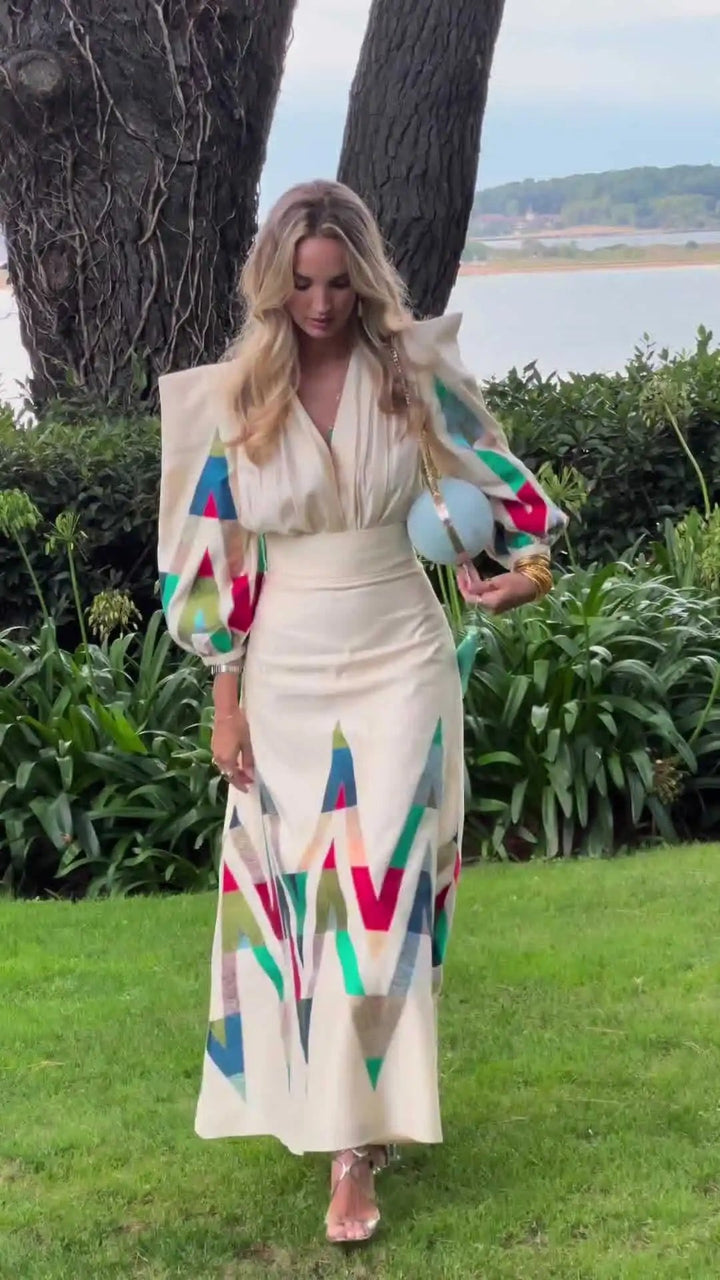 Eleni - Conjunto de 2 Piezas con Cuello en V Estampado