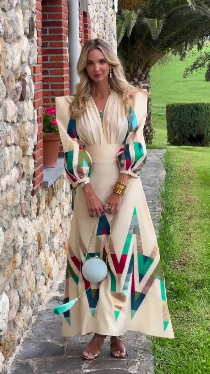 Eleni - Conjunto de 2 Piezas con Cuello en V Estampado