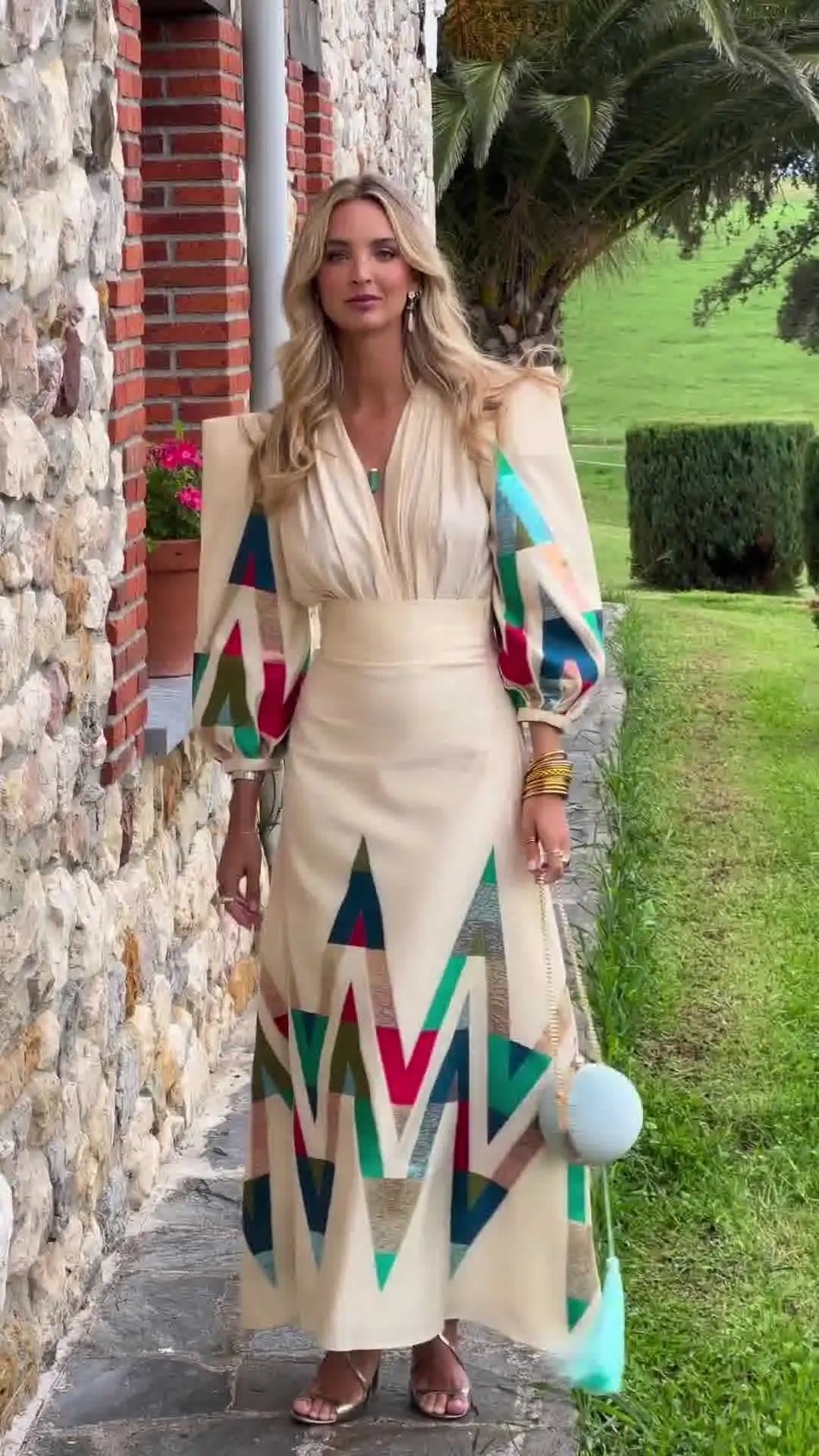 Eleni - Conjunto de 2 Piezas con Cuello en V Estampado