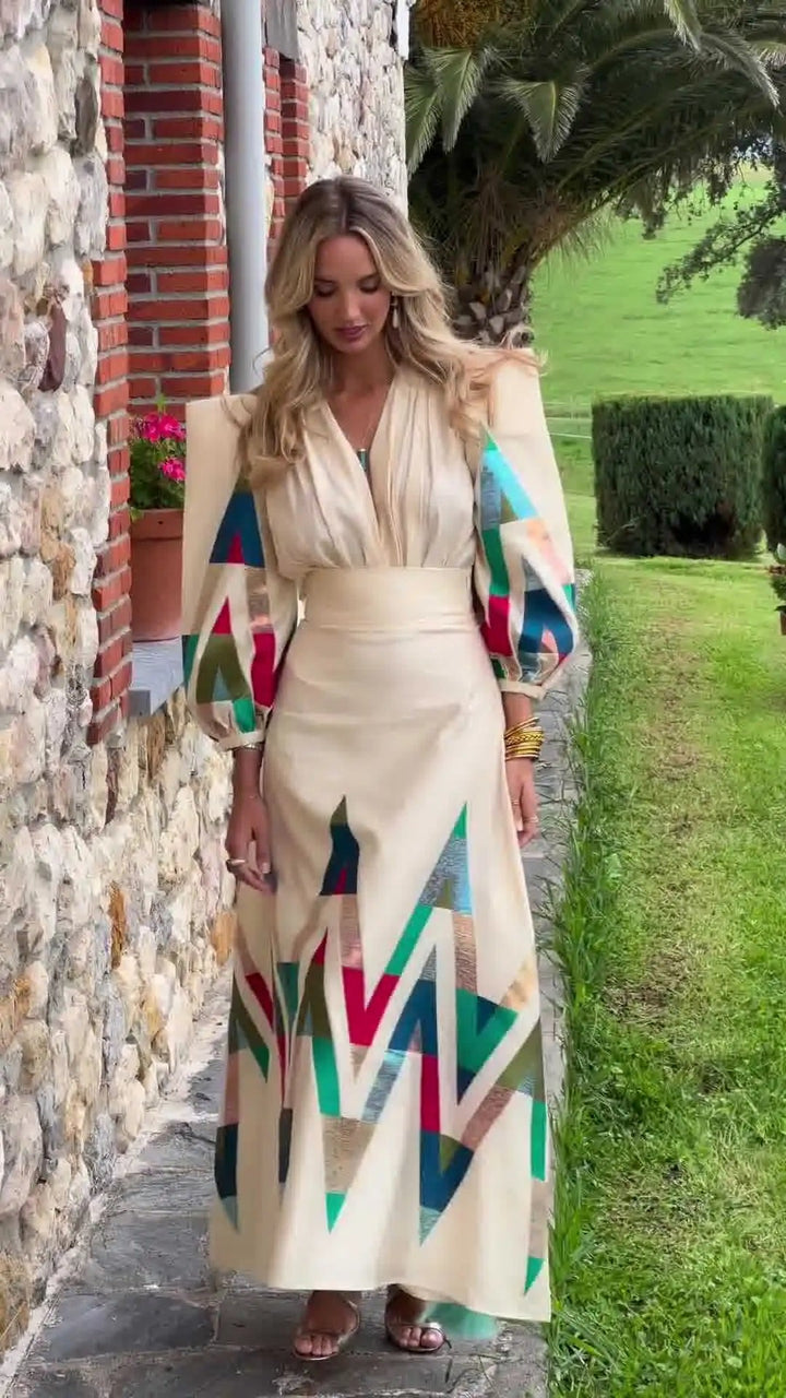 Eleni - Conjunto de 2 Piezas con Cuello en V Estampado