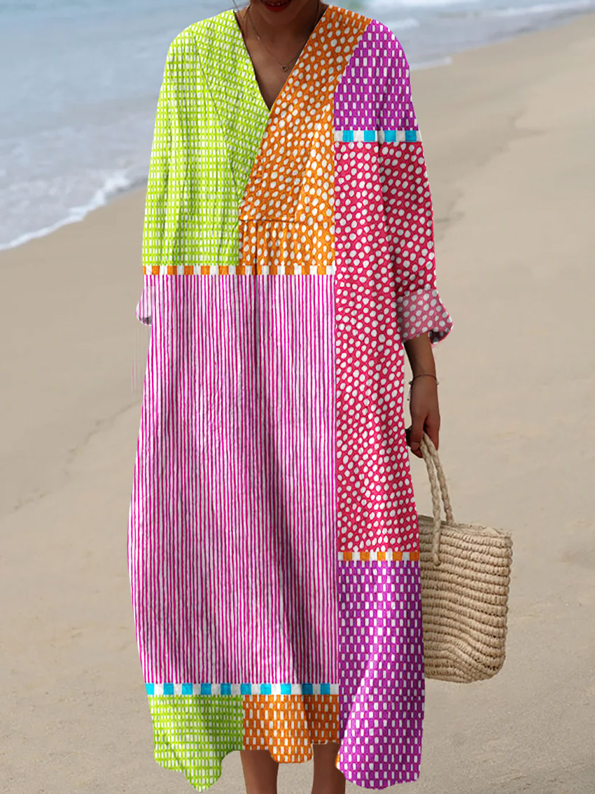 Emiliana - Elegante Vestido Estampado De Manga Larga