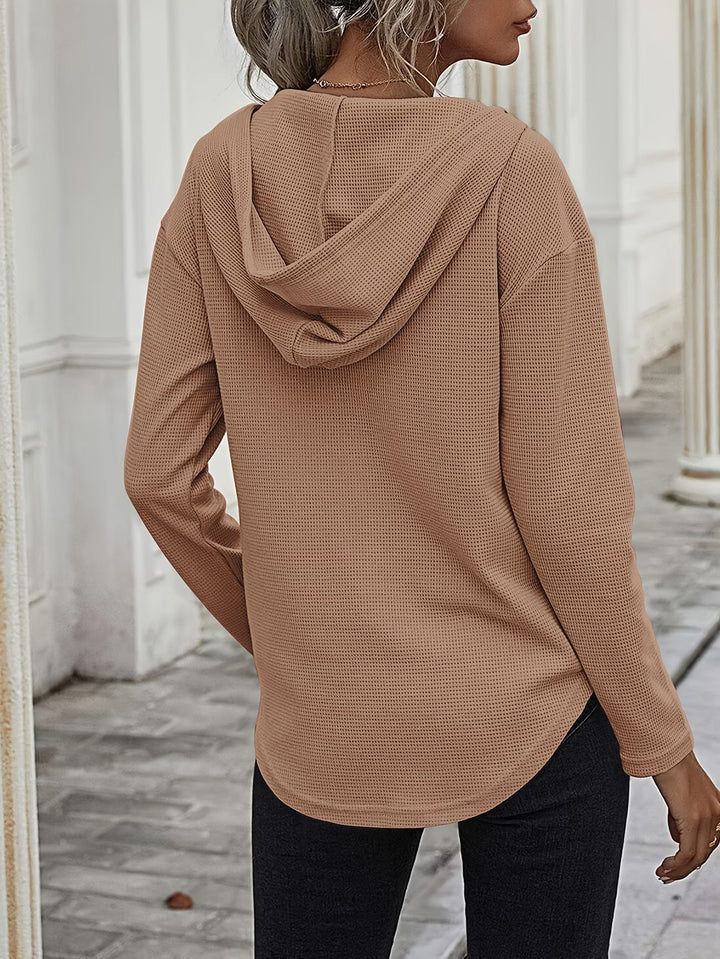 Seonie - Manga Larga Cuello en V Sudadera Con Capucha