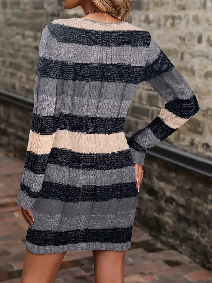 Begum - Casual Manga Larga Vestido De Suéter Con De Punto