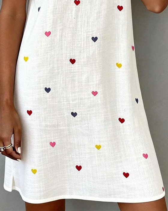 Steinunn - Vestido Colorido Con Estampado De Corazones y Cuello En V