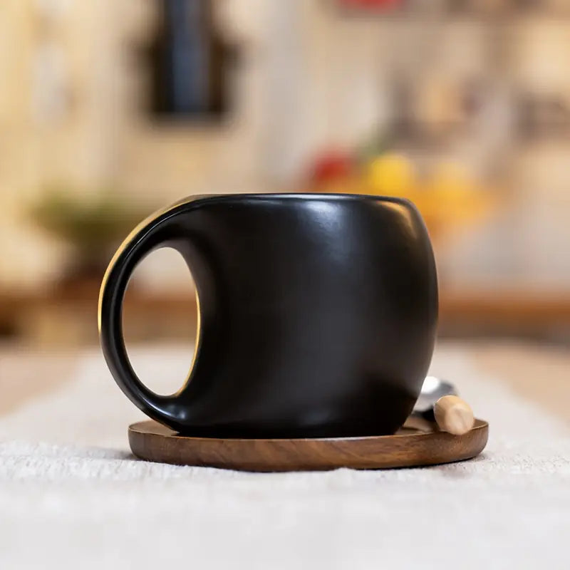 ClayHaven - Taza De Café De Cerámica Con Platillo de Madera
