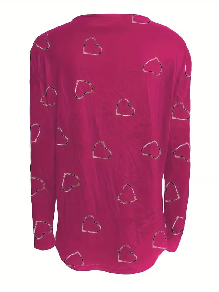 Romisha - Camiseta Con Estampado De Corazones y Cremallera