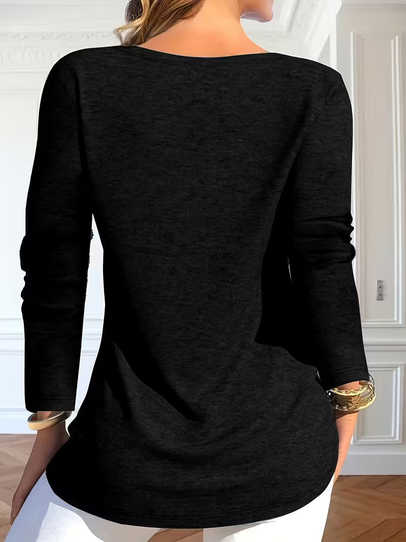 Keziana - Blusa De Manga Larga Con Cuello en V Y Botones