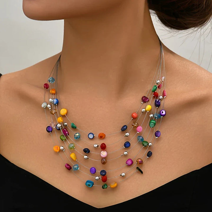 Mabelline - Collar Elegante de Estilo Bohemio con Varias Capas de Cuentas