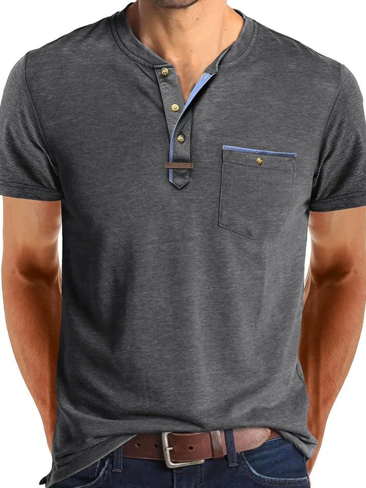 Saxon - Camiseta Elegante De Cuello Redondo Con Bolsillo