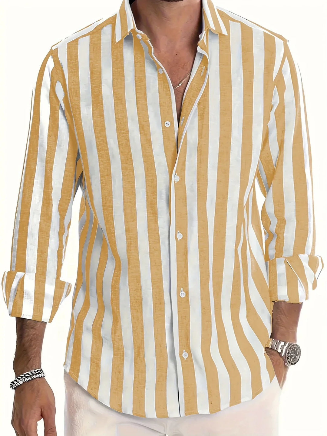 George - Camisa Elegante De Manga Larga a Rayas