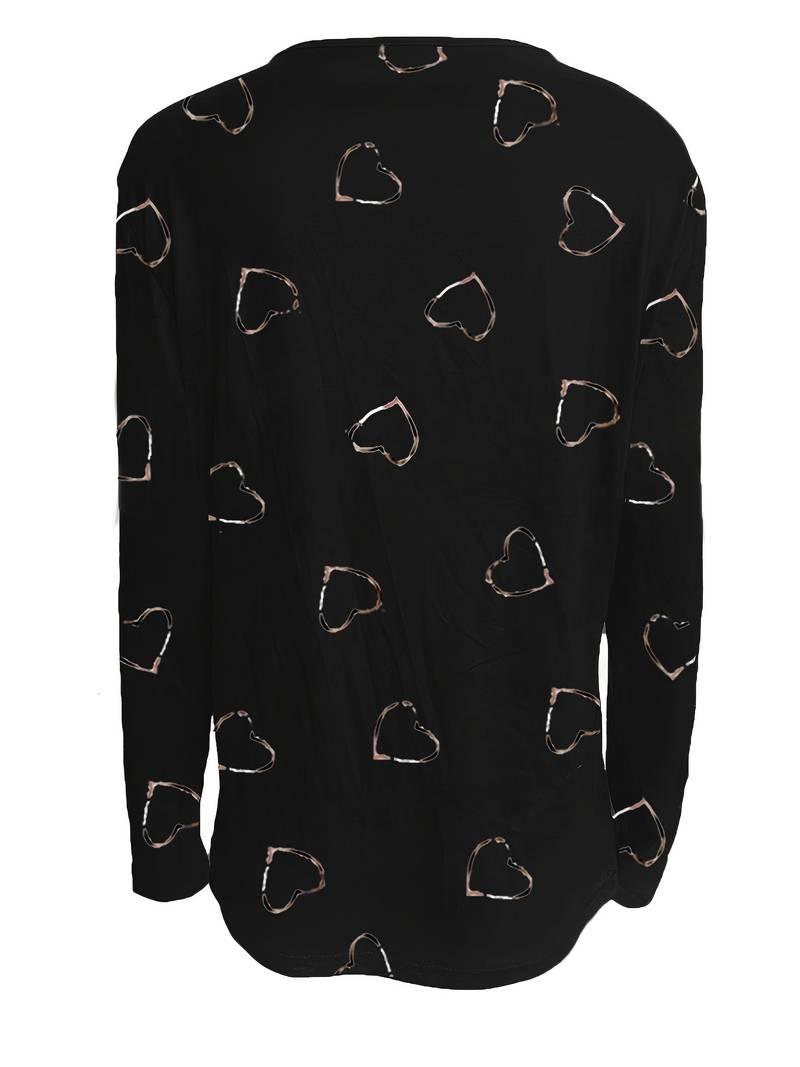 Romisha - Camiseta Con Estampado De Corazones y Cremallera