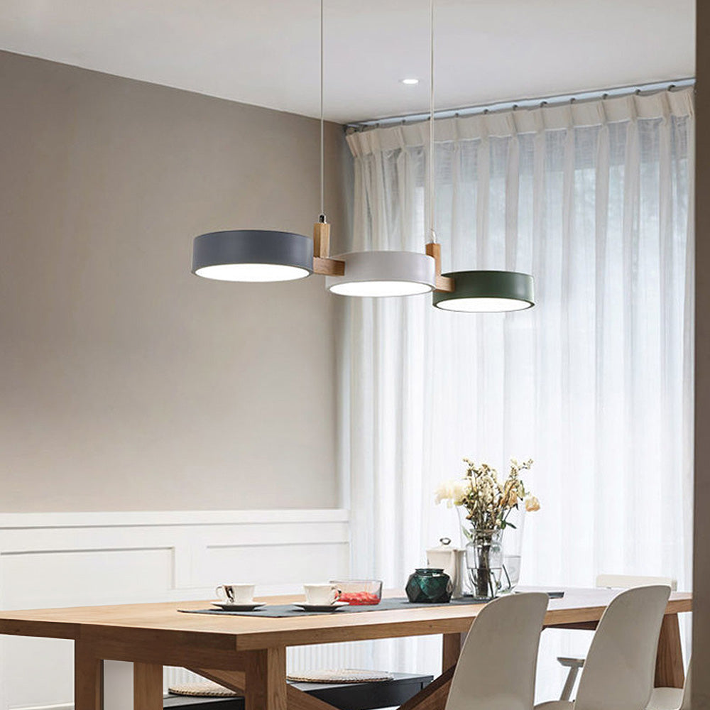 Lumévo - Cilindro Lámpara Colgante Escandinavo Diseño en Metal y Madera
