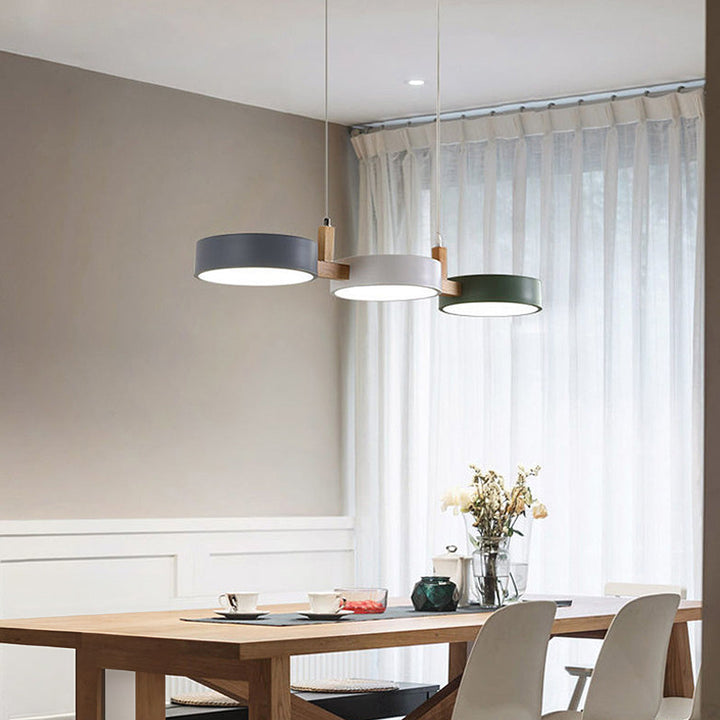 Lumévo - Cilindro Lámpara Colgante Escandinavo Diseño en Metal y Madera