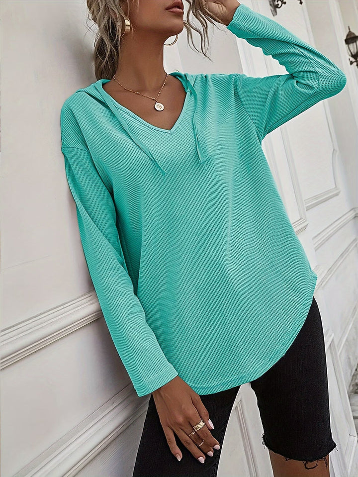 Seonie - Manga Larga Cuello en V Sudadera Con Capucha