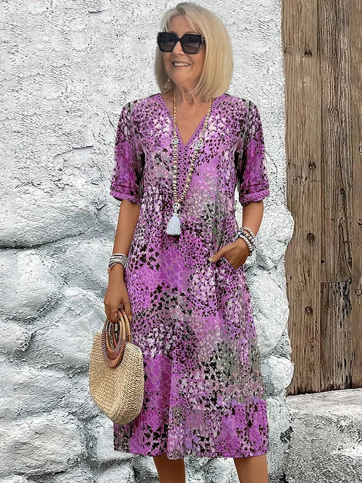 Kimano - Vestido Estampado De Manga Corta y Largo Hasta La Mitad De La Pantorrilla