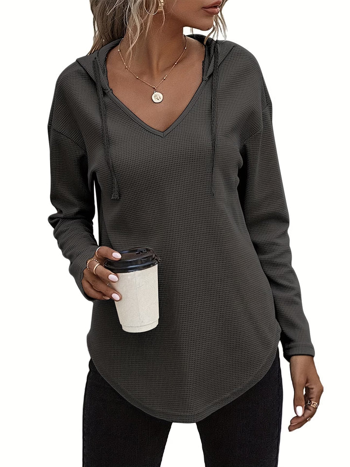 Seonie - Manga Larga Cuello en V Sudadera Con Capucha
