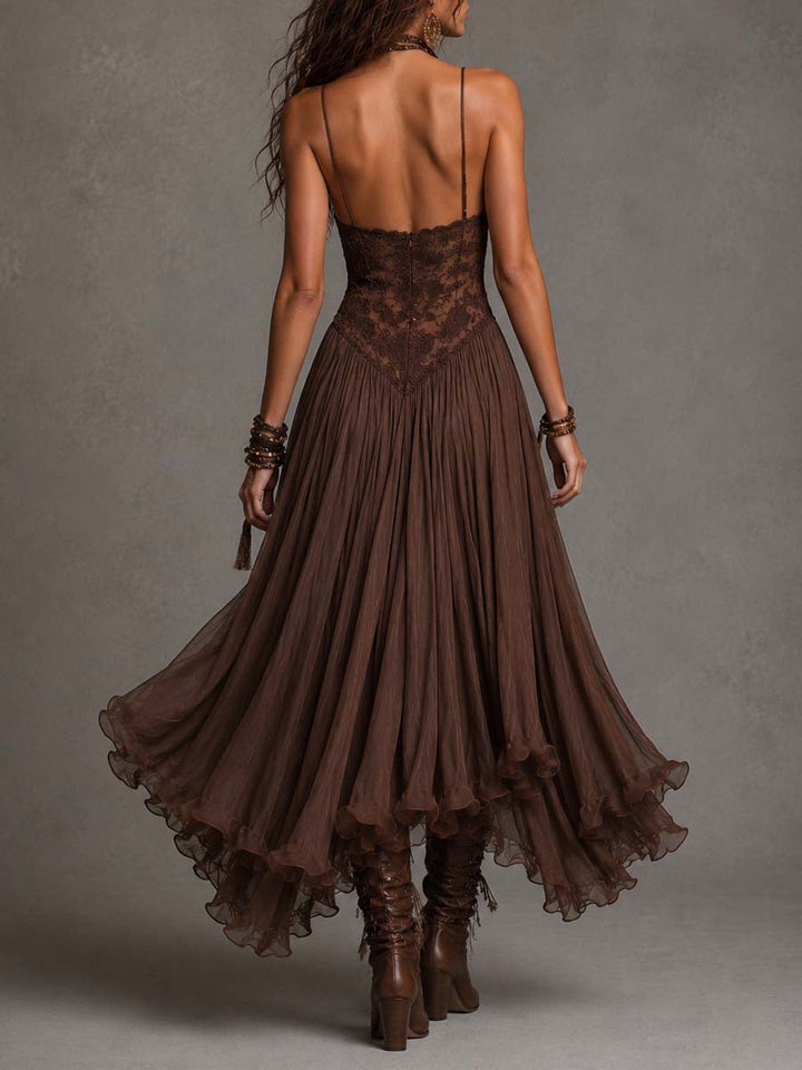 Serisha - Vestido Largo Fluido Con Corpiño De Encaje