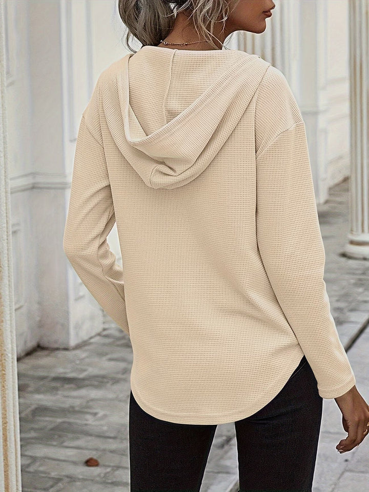 Seonie - Manga Larga Cuello en V Sudadera Con Capucha