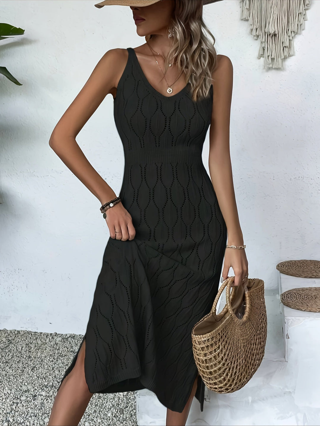 Luciana - Sin Mangas Largo De Punto Vestido Con Estilo Del Abrigo