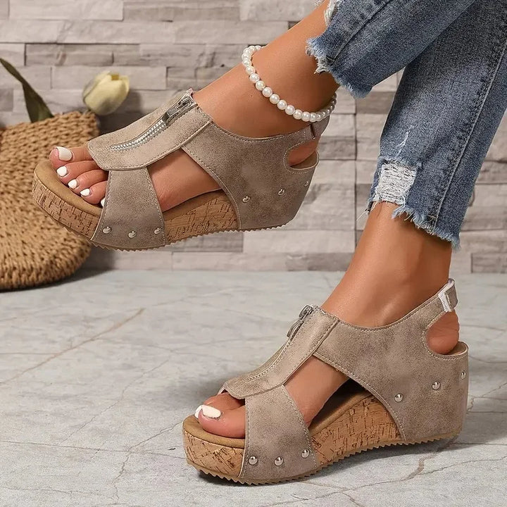 Evridiki - Elegantes Sandalias De Cuña Con Cremallera