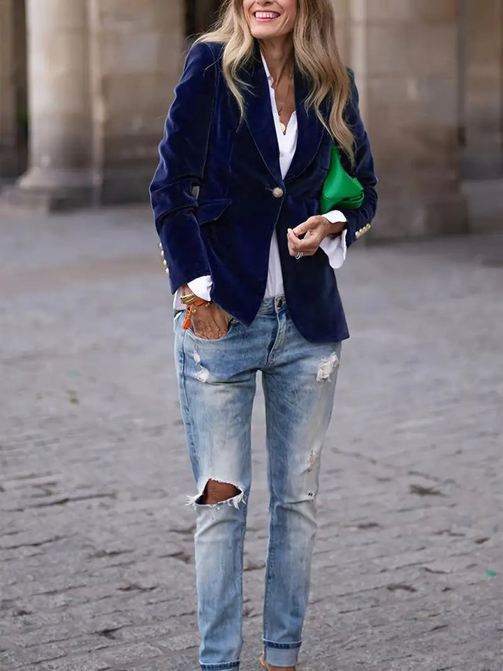 Elīna - Blazer De Terciopelo a La Moda