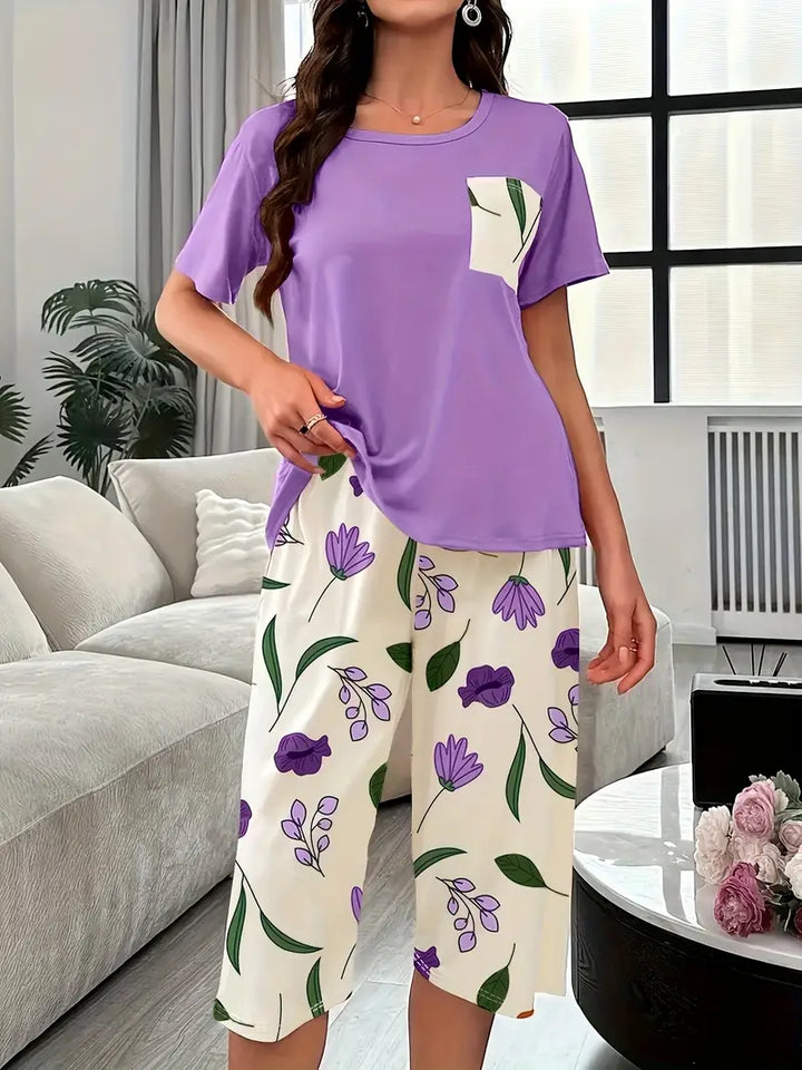 Kinsley - Conjunto Cómodo De Ropa De Estar Por Casa Con Estampado De Flores