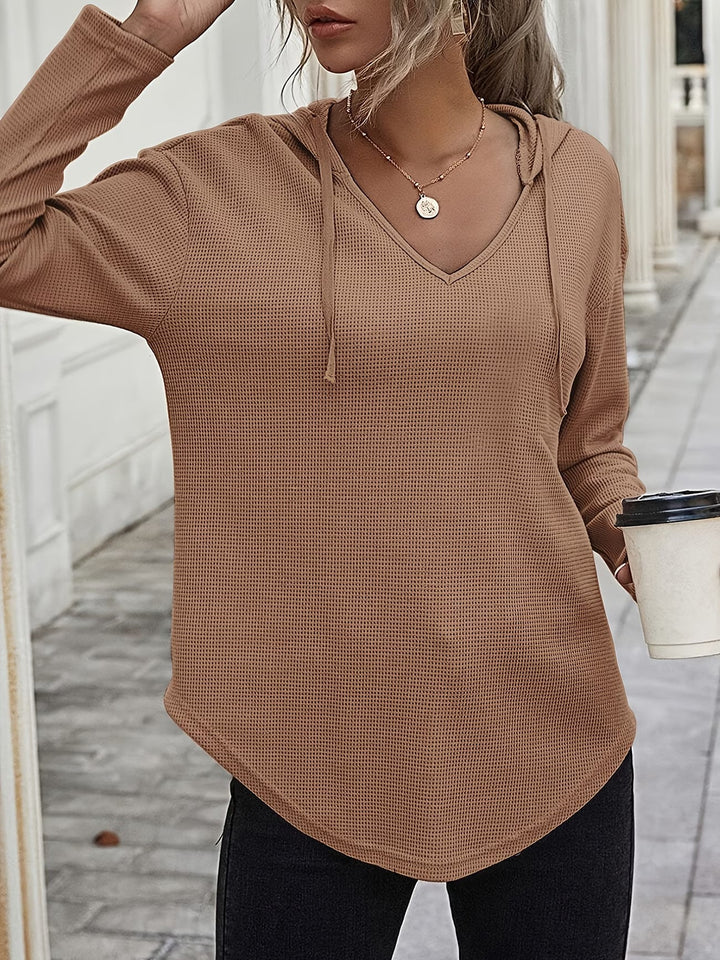 Seonie - Manga Larga Cuello en V Sudadera Con Capucha