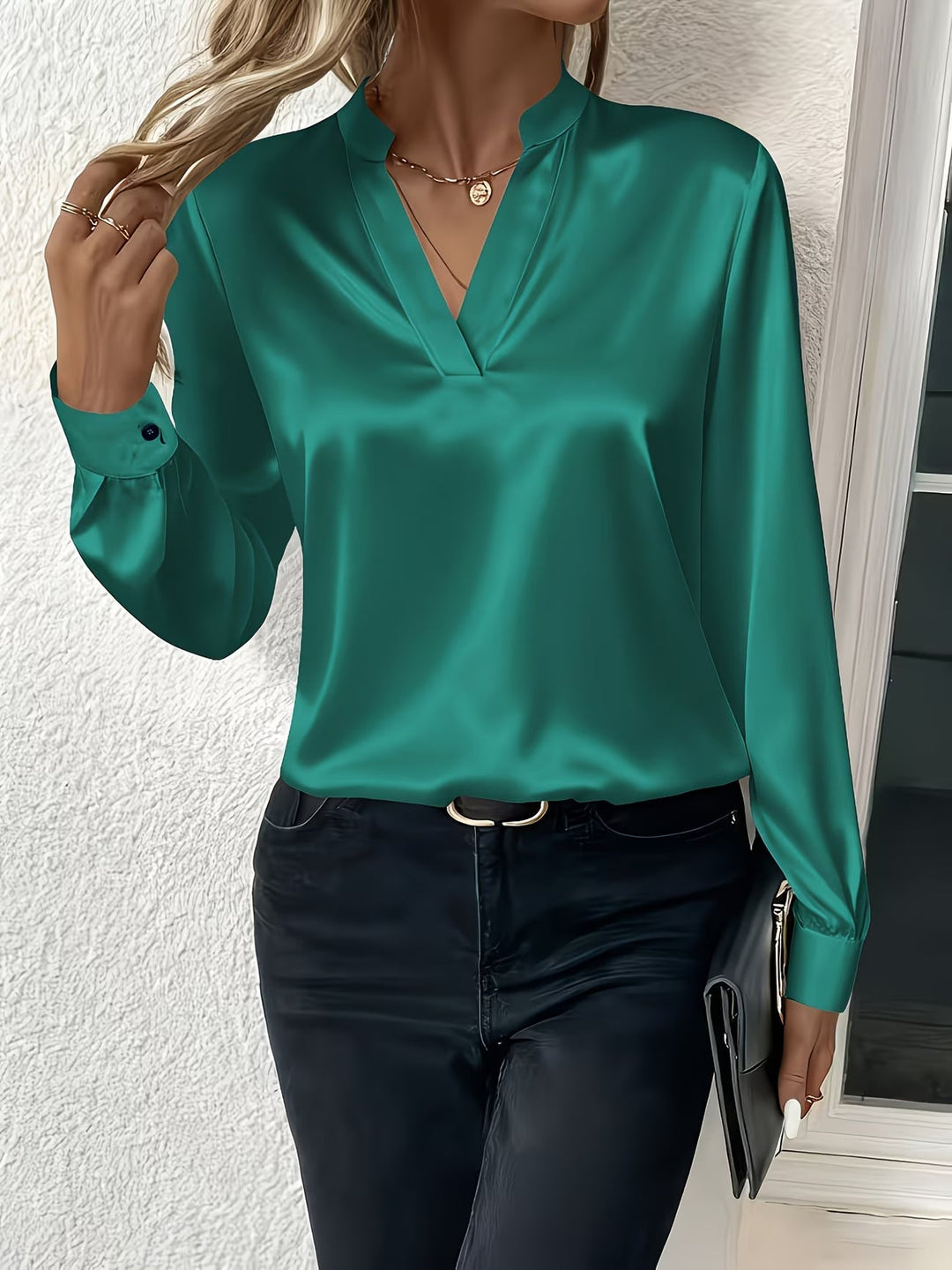 Ronika - Blusa De Manga Larga Con Cuello En V