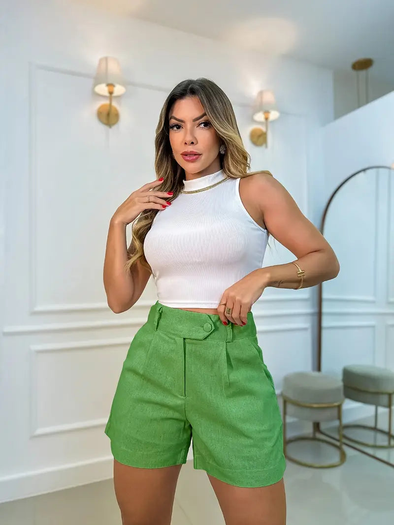 Annora - Pantalones Cortos Informales De Cintura Alta Con Botón