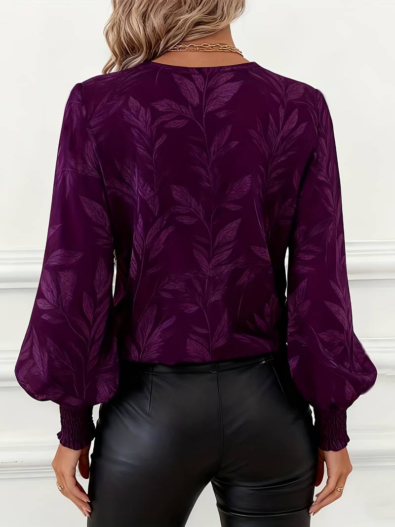 Ruchama - Elegante Blusa de Manga Larga Con Estampado de Hojas