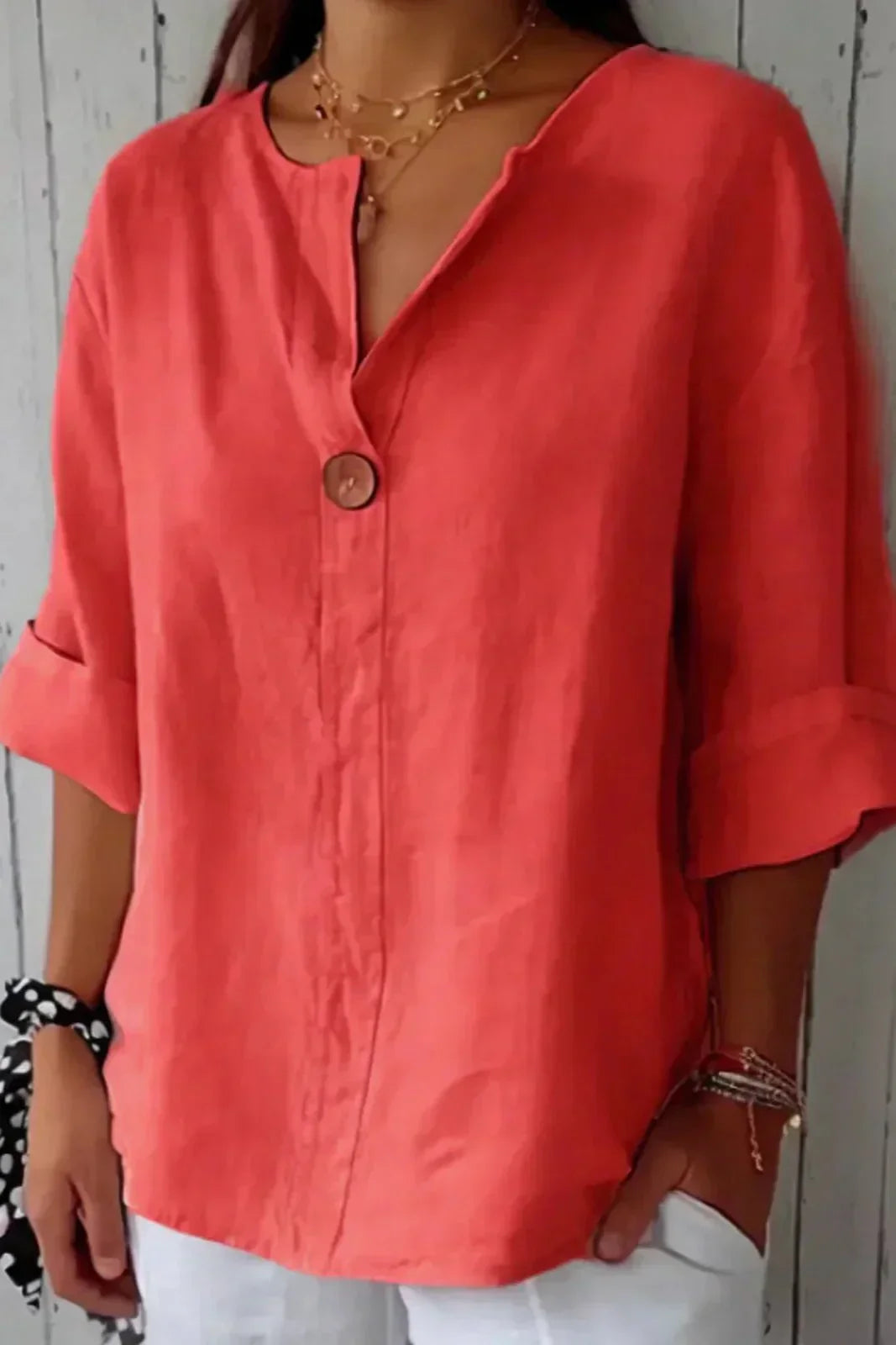 Chalina - Blusa De Lino Con Cuello En V