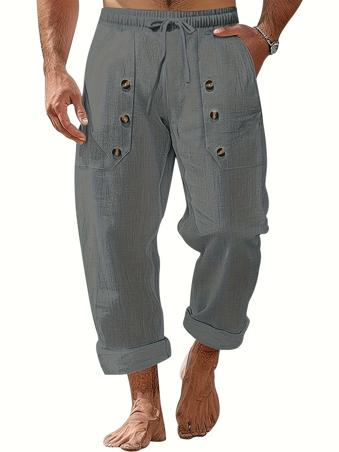 Beslan - Pantalones Elegantes De Pierna Recta Con Botones Dorados