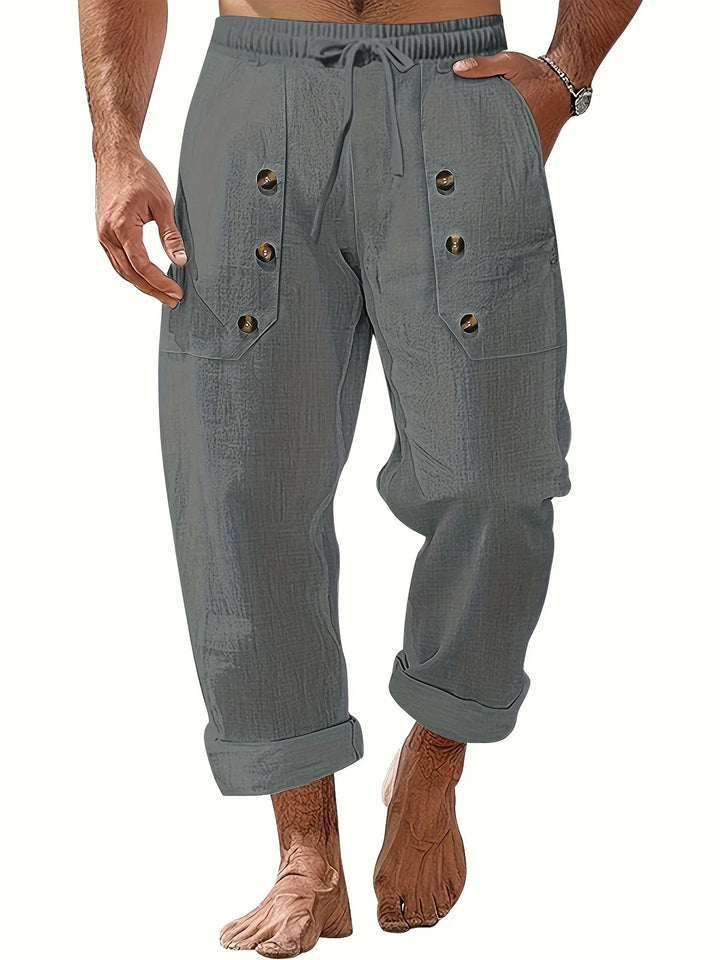 Beslan - Pantalones Elegantes De Pierna Recta Con Botones Dorados