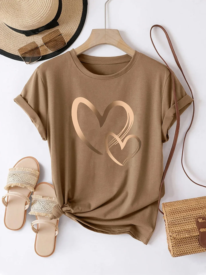 Larson - Informal Manga Corta Camiseta Con Estampado De Corazones